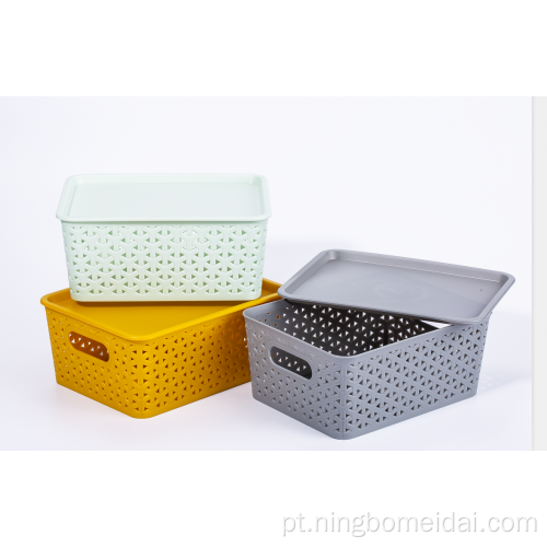 Plástico Organize cesta de armazenamento com alça e tampa